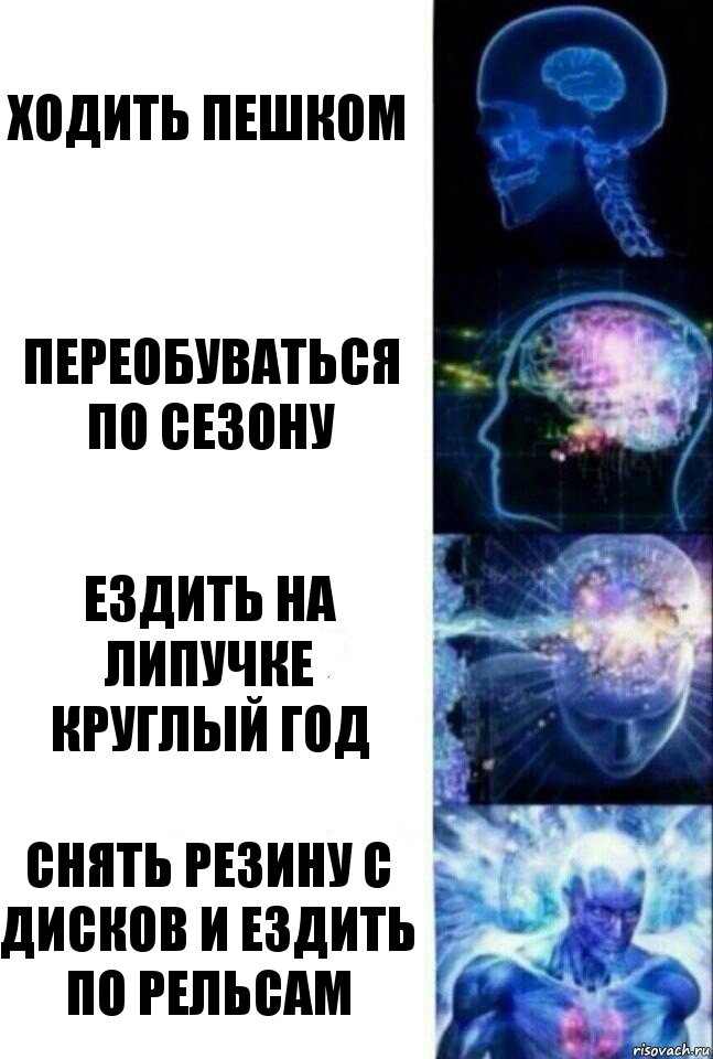 Ходить пешком Переобуваться по сезону Ездить на липучке круглый год Снять резину с дисков и ездить по рельсам, Комикс  Сверхразум