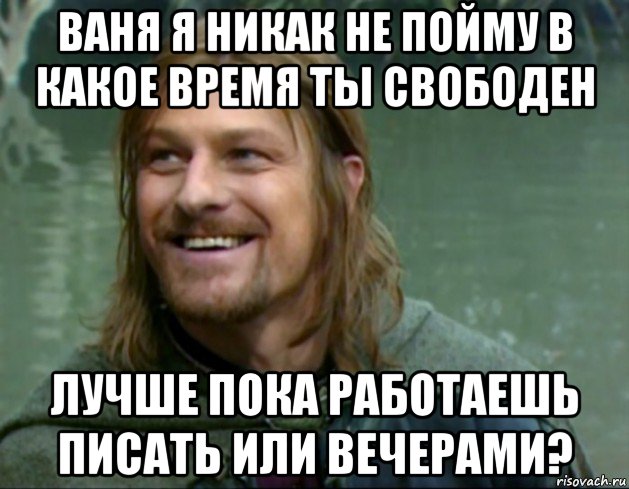 ваня я никак не пойму в какое время ты свободен лучше пока работаешь писать или вечерами?, Мем Тролль Боромир