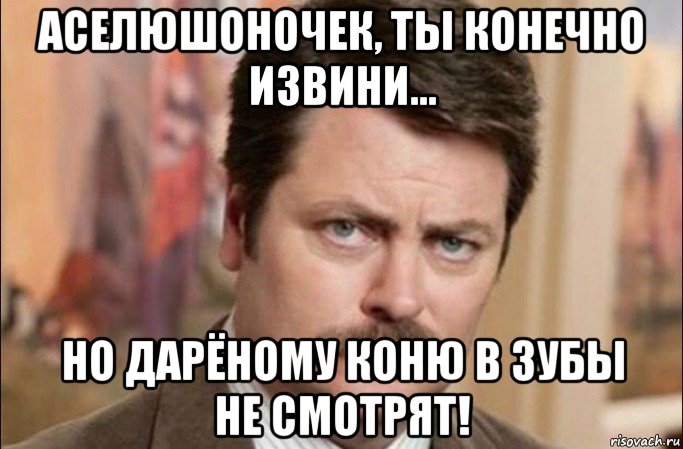 аселюшоночек, ты конечно извини... но дарёному коню в зубы не смотрят!, Мем  Я человек простой