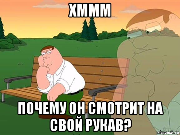 хммм почему он смотрит на свой рукав?, Мем Задумчивый Гриффин