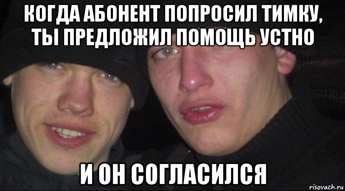 когда абонент попросил тимку, ты предложил помощь устно и он согласился