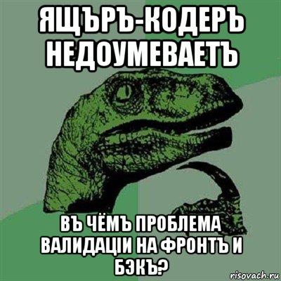 ящъръ-кодеръ недоумеваетъ въ чёмъ проблема валидаціи на фронтъ и бэкъ?, Мем Филосораптор