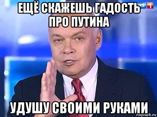 ещё скажешь гадость про путина удушу своими руками, Мем Киселёв 2014