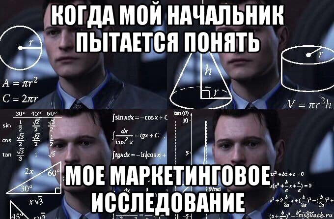 когда мой начальник пытается понять мое маркетинговое исследование, Мем  Коннор задумался