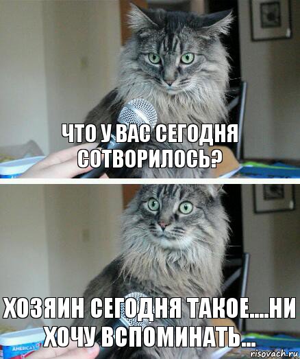 Что у Вас сегодня сотворилось? Хозяин сегодня такое....ни хочу вспоминать..., Комикс  кот с микрофоном