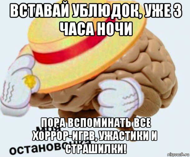 вставай ублюдок, уже 3 часа ночи пора вспоминать все хоррор-игрв, ужастики и страшилки!, Мем   Моя остановочка мозг