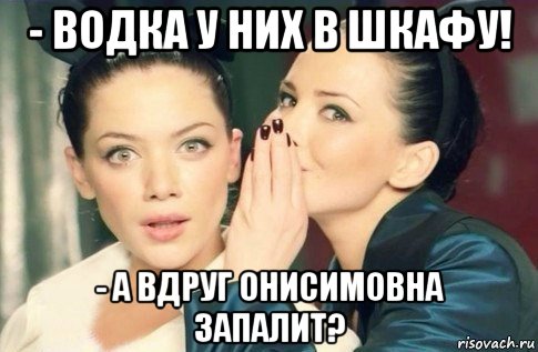 - водка у них в шкафу! - а вдруг онисимовна запалит?, Мем  Он