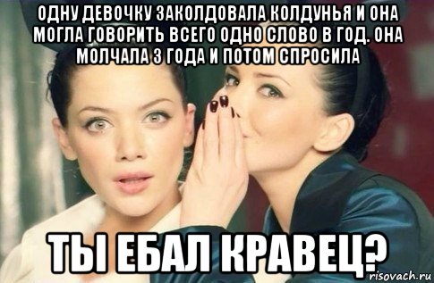 одну девочку заколдовала колдунья и она могла говорить всего одно слово в год. она молчала 3 года и потом спросила ты ебал кравец?, Мем  Он