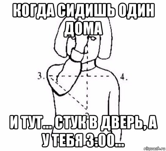 когда сидишь один дома и тут... стук в дверь, а у тебя 3:00..., Мем  Перекреститься