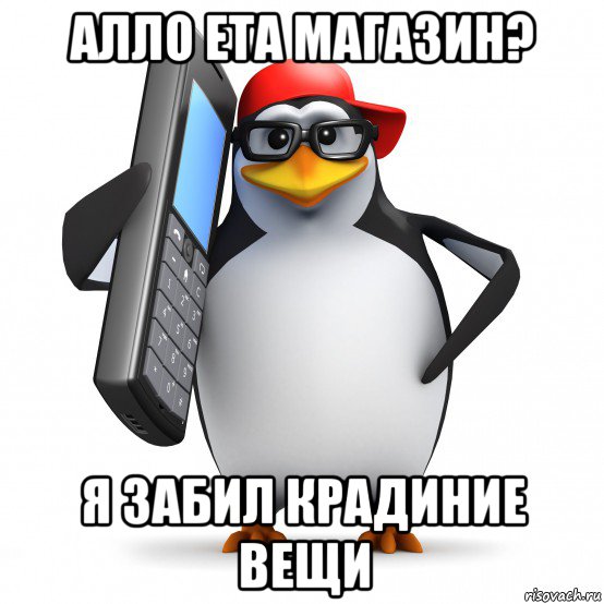 алло ета магазин? я забил крадиние вещи, Мем   Пингвин звонит