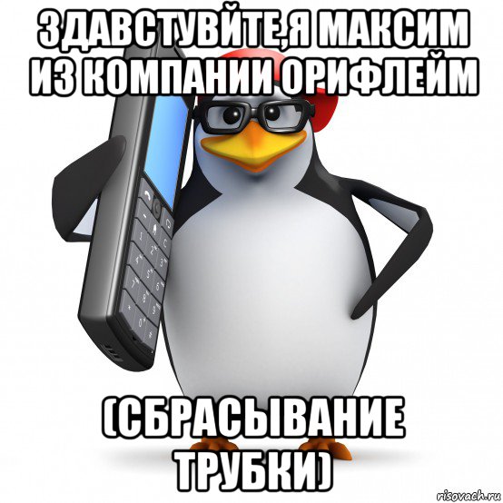 здавстувйте,я максим из компании орифлейм (сбрасывание трубки), Мем   Пингвин звонит