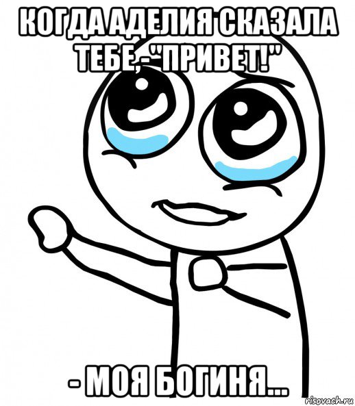 когда аделия сказала тебе,-"привет!" - моя богиня..., Мем  please  с вытянутой рукой