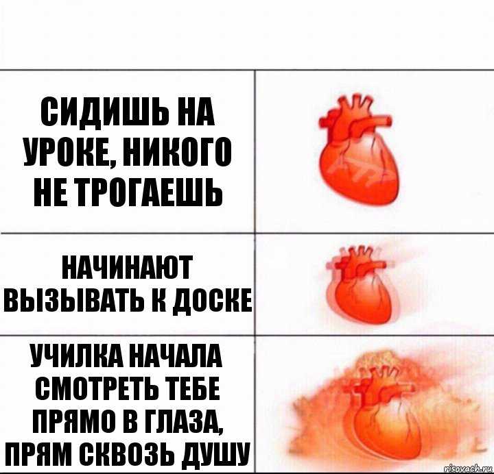 сидишь на уроке, никого не трогаешь начинают вызывать к доске училка начала смотреть тебе прямо в глаза, прям сквозь душу, Комикс  Расширяюшее сердце