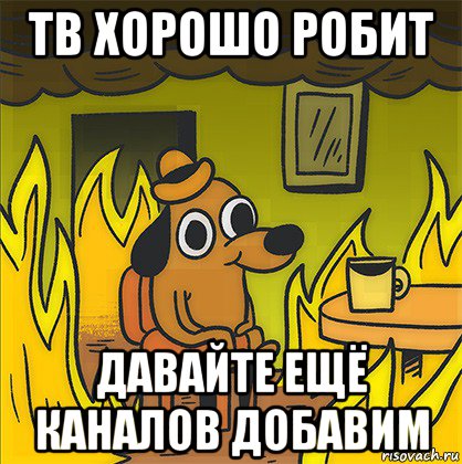 тв хорошо робит давайте ещё каналов добавим, Мем Собака в огне