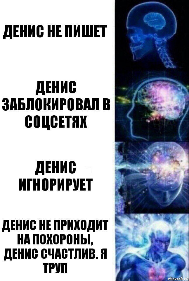 Денис не пишет Денис заблокировал в соцсетях Денис игнорирует Денис не приходит на похороны, Денис счастлив. Я труп, Комикс  Сверхразум