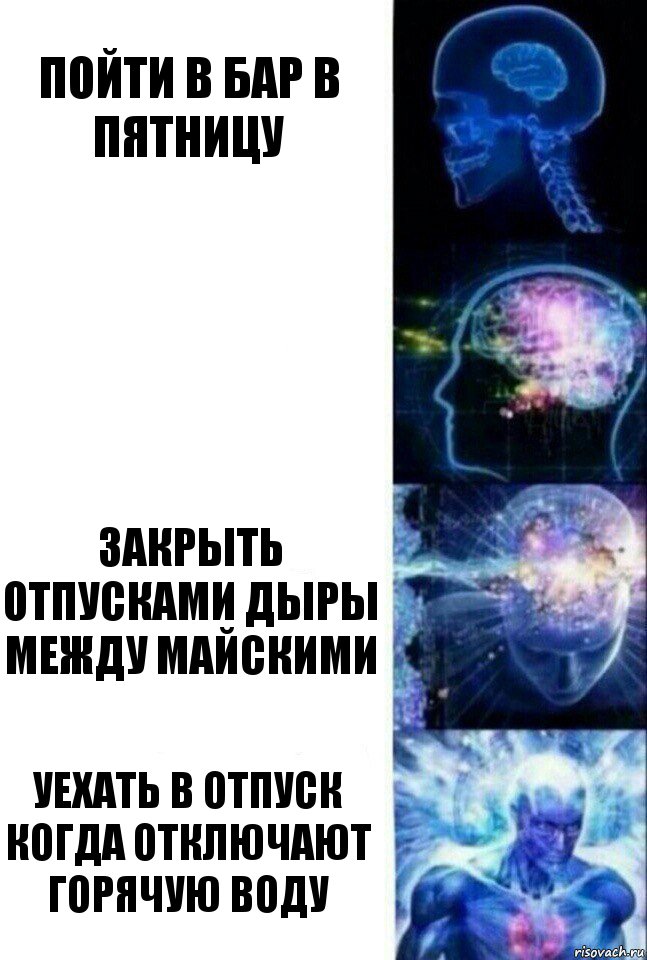 Пойти в бар в пятницу  Закрыть отпусками дыры между майскими Уехать в отпуск когда отключают горячую воду, Комикс  Сверхразум