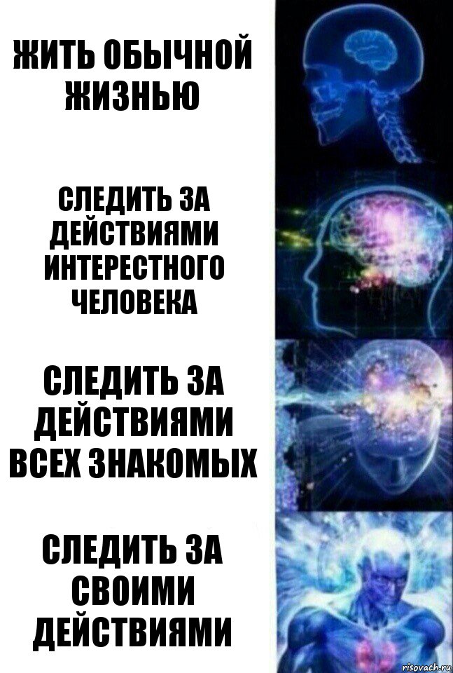 Жить обычной жизнью Следить за действиями интерестного человека следить за действиями всех знакомых Следить за своими действиями, Комикс  Сверхразум