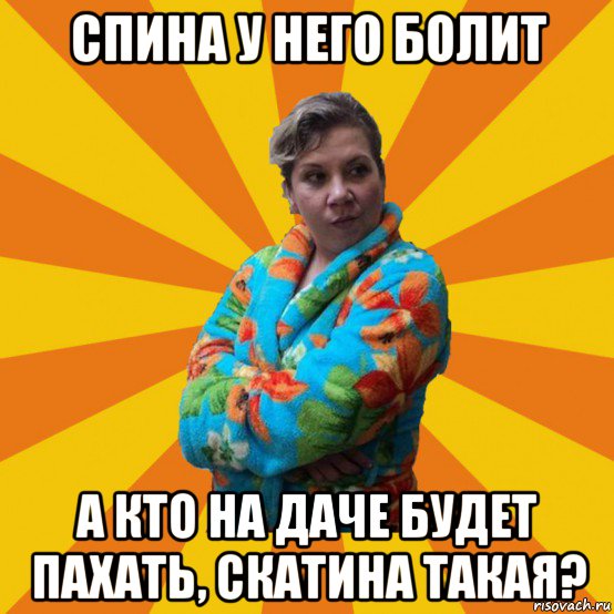 спина у него болит а кто на даче будет пахать, скатина такая?, Мем Типичная мама