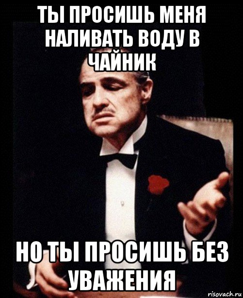 ты просишь меня наливать воду в чайник но ты просишь без уважения, Мем ты делаешь это без уважения