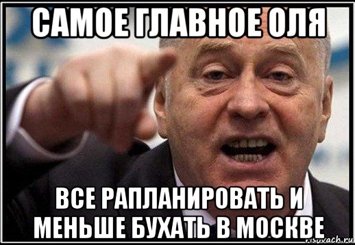 самое главное оля все рапланировать и меньше бухать в москве, Мем жириновский ты