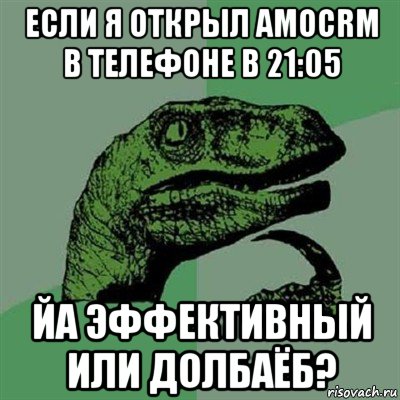 если я открыл amocrm в телефоне в 21:05 йа эффективный или долбаёб?, Мем Филосораптор