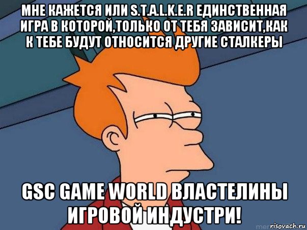 мне кажется или s.t.a.l.k.e.r единственная игра в которой,только от тебя зависит,как к тебе будут относится другие сталкеры gsc game world властелины игровой индустри!, Мем  Фрай (мне кажется или)