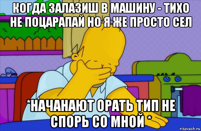 когда залазиш в машину - тихо не поцарапай но я же просто сел *начанают орать тип не спорь со мной *, Мем Homer simpson facepalm