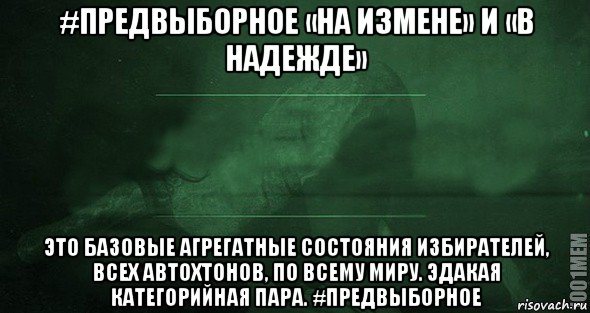 #предвыборное «на измене» и «в надежде» это базовые агрегатные состояния избирателей, всех автохтонов, по всему миру. эдакая категорийная пара. #предвыборное, Мем Игра слов 2