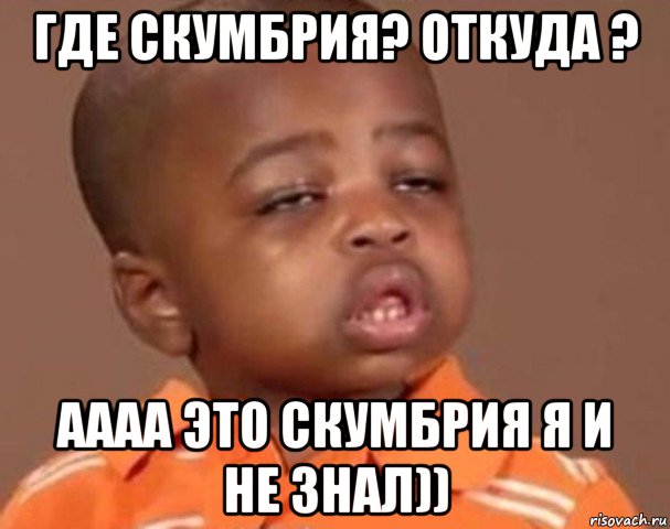 где скумбрия? откуда ? аааа это скумбрия я и не знал)), Мем  Какой пацан (негритенок)