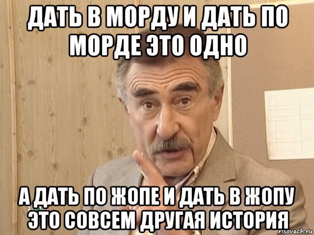 дать в морду и дать по морде это одно а дать по жопе и дать в жопу это совсем другая история, Мем Каневский (Но это уже совсем другая история)