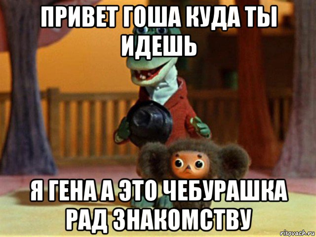 привет гоша куда ты идешь я гена а это чебурашка рад знакомству, Мем Крокодил Гена - Чебурашечка милы