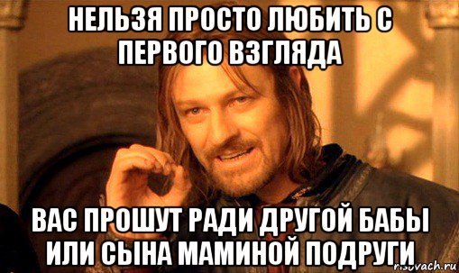 нельзя просто любить с первого взгляда вас прошут ради другой бабы или сына маминой подруги, Мем Нельзя просто так взять и (Боромир мем)