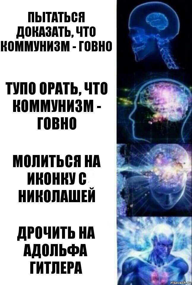 Пытаться доказать, что коммунизм - говно Тупо орать, что коммунизм - говно Молиться на иконку с Николашей Дрочить на Адольфа Гитлера, Комикс  Сверхразум