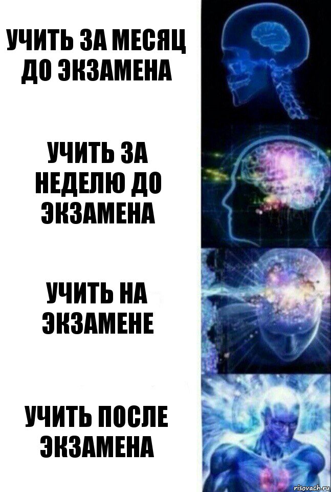 Учить за месяц до экзамена учить за неделю до экзамена учить на экзамене учить после экзамена, Комикс  Сверхразум