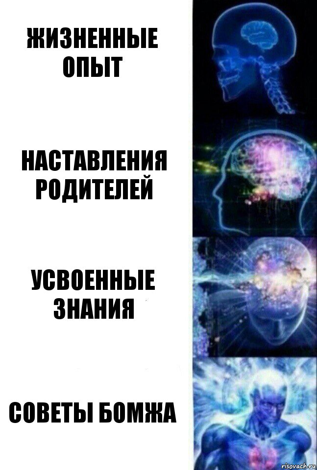 Жизненные опыт Наставления родителей Усвоенные знания Советы бомжа, Комикс  Сверхразум