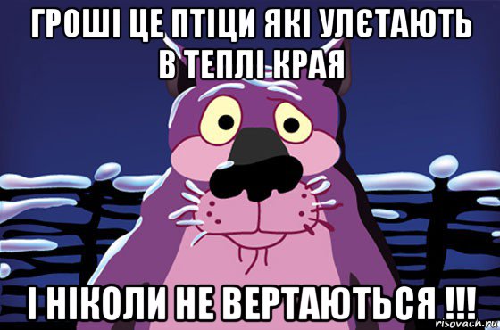 гроші це птіци які улєтають в теплі края і ніколи не вертаються !!!