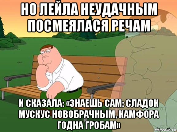 но лейла неудачным посмеялася речам и сказала: «знаешь сам: сладок мускус новобрачным, камфора годна гробам», Мем Задумчивый Гриффин