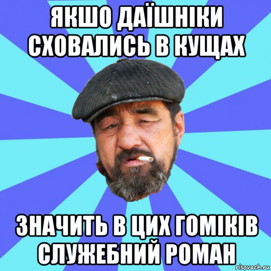 якшо даїшніки сховались в кущах значить в цих гоміків служебний роман, Мем Бомж флософ