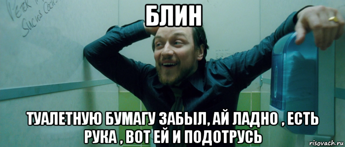 блин туалетную бумагу забыл, ай ладно , есть рука , вот ей и подотрусь, Мем  Что происходит