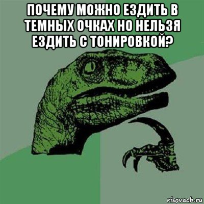 почему можно ездить в темных очках но нельзя ездить с тонировкой? , Мем Филосораптор