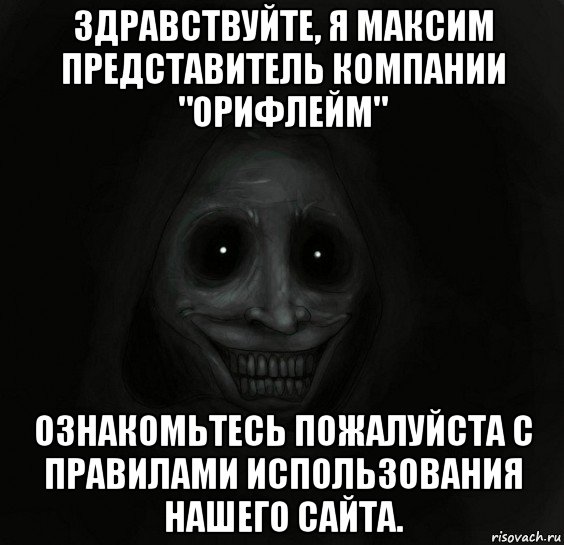 здравствуйте, я максим представитель компании "орифлейм" ознакомьтесь пожалуйста с правилами использования нашего сайта., Мем Ночной гость