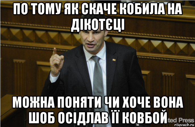 по тому як скаче кобила на дікотєці можна поняти чи хоче вона шоб осідлав її ковбой, Мем кличко философ