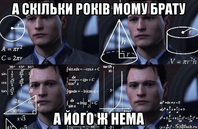 а скільки років мому брату а його ж нема, Мем  Коннор задумался