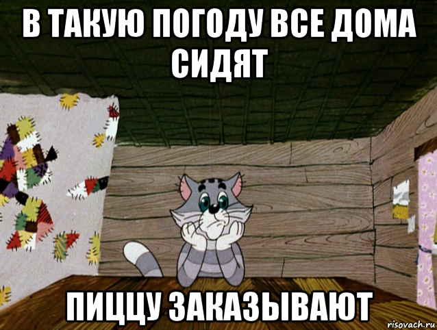 в такую погоду все дома сидят пиццу заказывают, Мем   Матроскин грустит