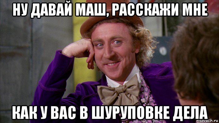 ну давай маш, расскажи мне как у вас в шуруповке дела, Мем Ну давай расскажи (Вилли Вонка)