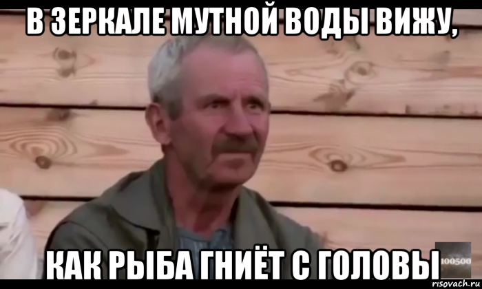 в зеркале мутной воды вижу, как рыба гниёт с головы, Мем  Охуевающий дед