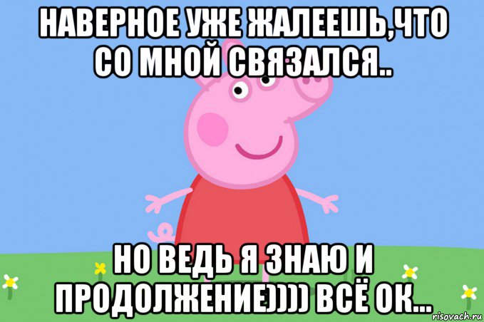 наверное уже жалеешь,что со мной связался.. но ведь я знаю и продолжение)))) всё ок..., Мем Пеппа