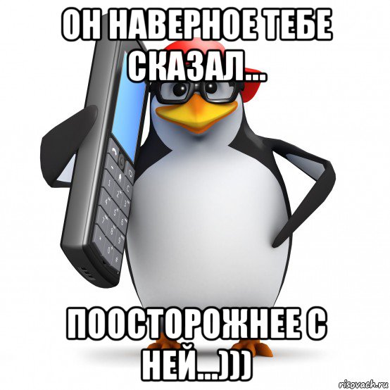 он наверное тебе сказал... поосторожнее с ней...))), Мем   Пингвин звонит