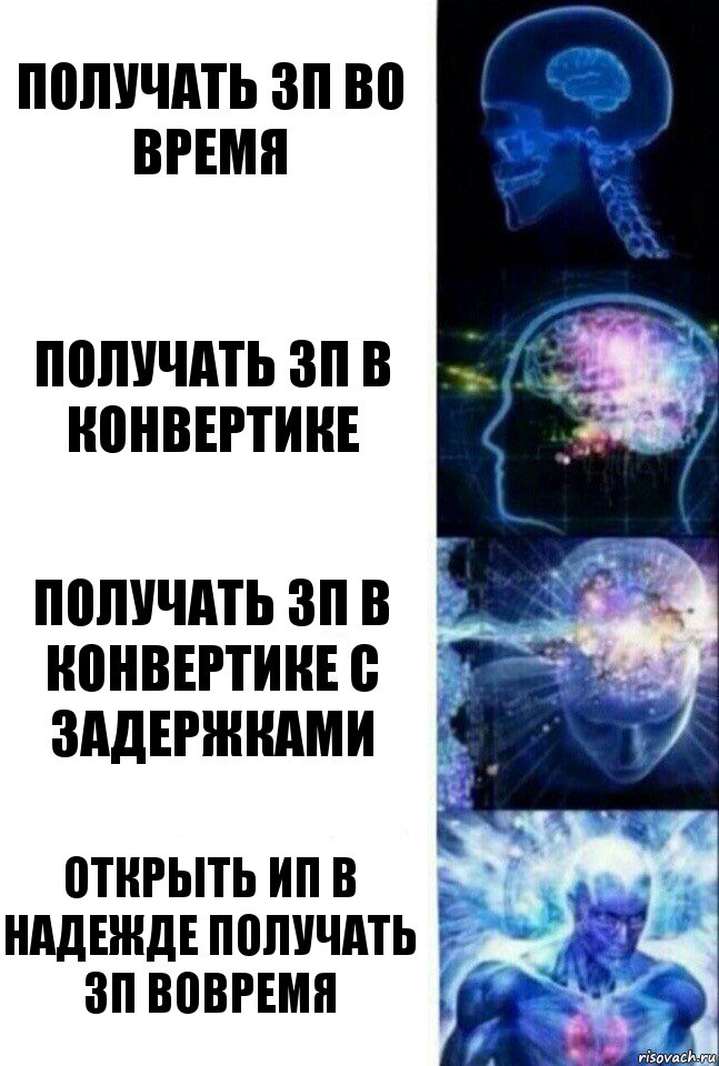 Получать ЗП во время Получать ЗП в конвертике Получать ЗП в конвертике с задержками Открыть ИП в надежде получать ЗП вовремя, Комикс  Сверхразум