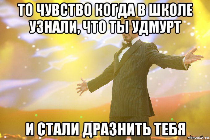 то чувство когда в школе узнали, что ты удмурт и стали дразнить тебя, Мем Тони Старк (Роберт Дауни младший)